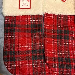 8 Plaid Christmas Stockings with White Cuff